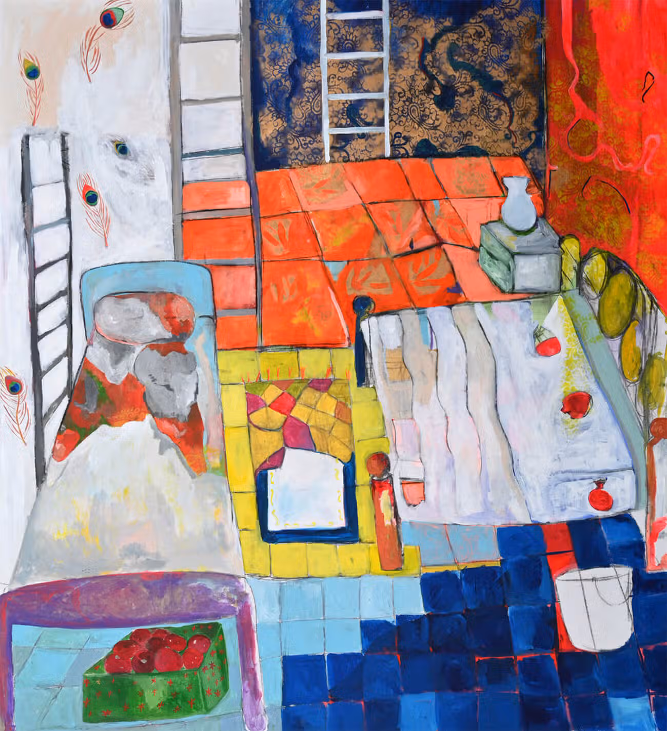 Many of the paintings in “Inner Sanctuary” like this are drawn from Samara’s interviews with others but reflect the artist