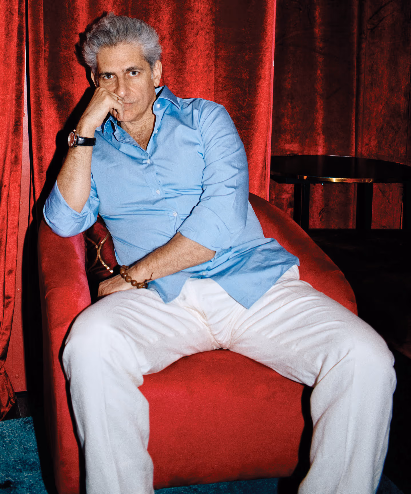 Michael Imperioli wears shirt and pants by RALPH LAUREN and watch by BULGARI.