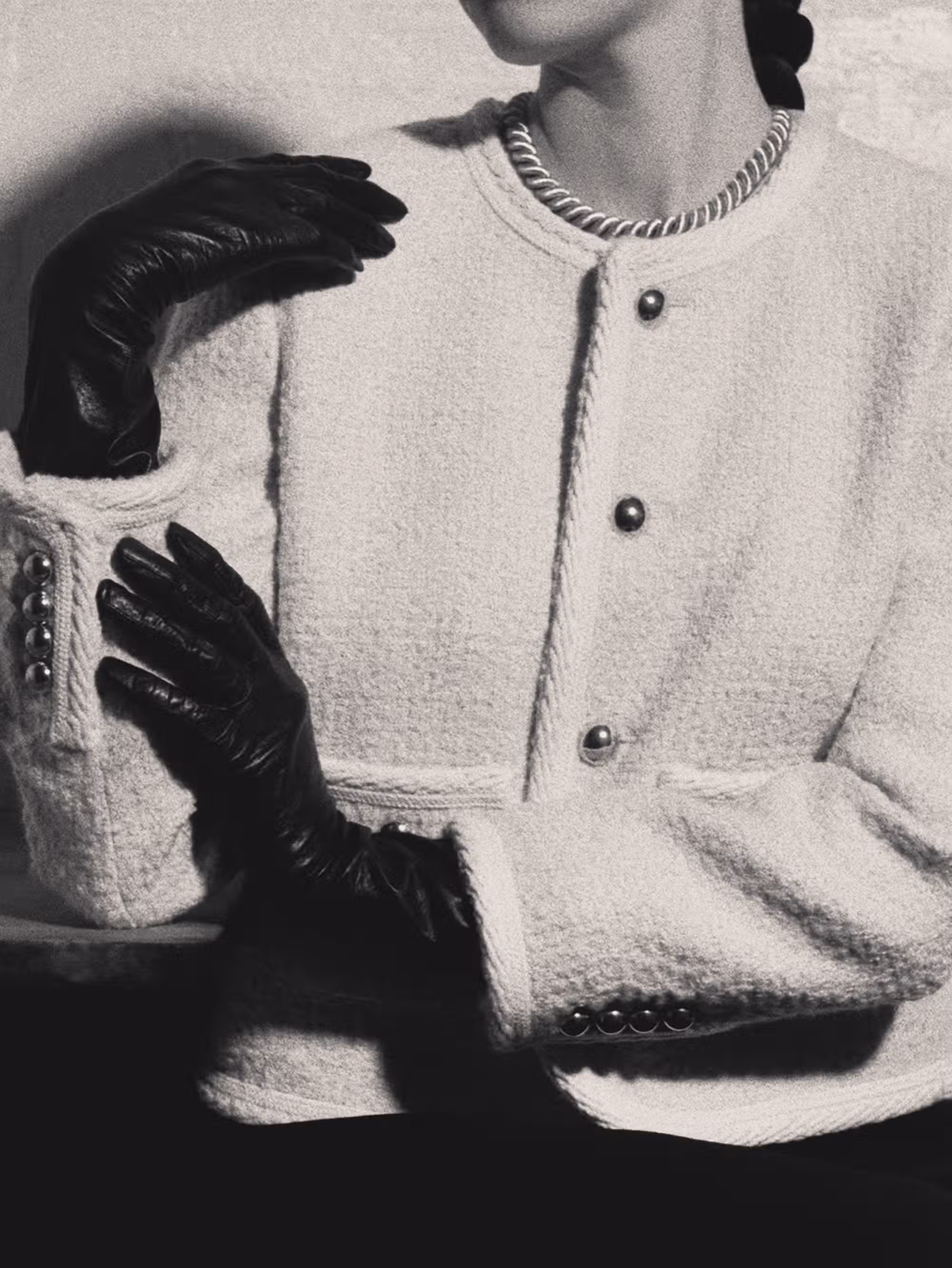Abigail Welch wears jacket by CELINE BY HEDI SLIMANE and necklace by BUCCELLATI.