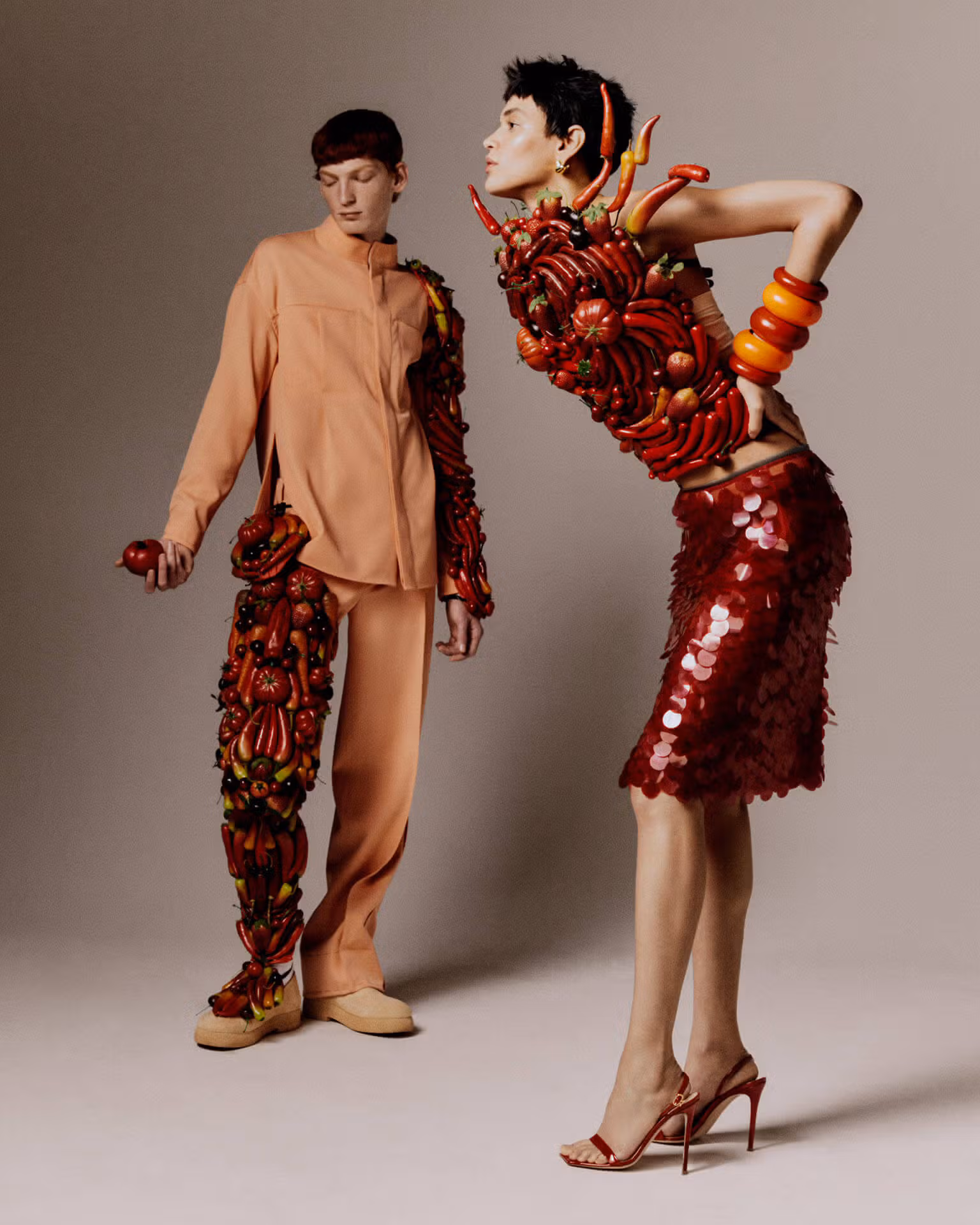 Arthur wears full look by ZEGNA; Kerolyn wears skirt by 16ARLINGTON