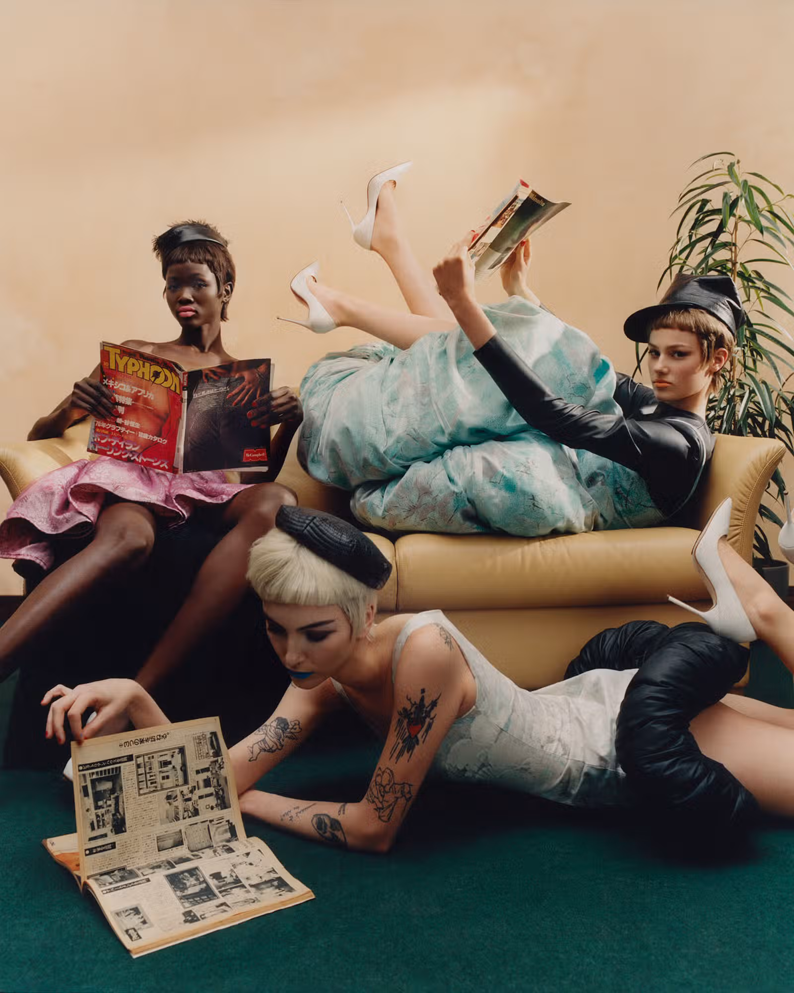 Clockwise from top left: Anyiel wears dress by NICKLAS SKOVGAARD