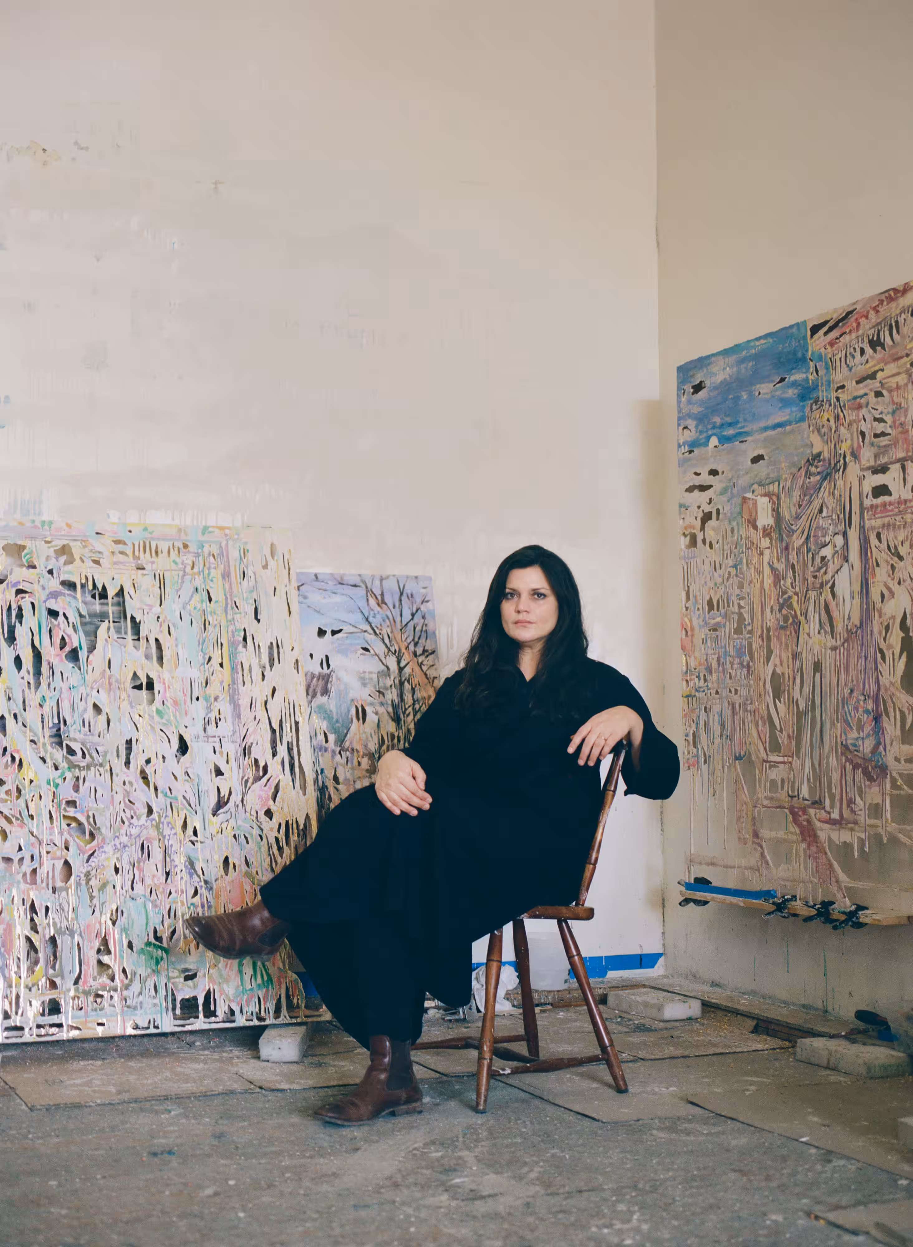 Diana Al-Hadid in her studio. Photography by Charlie Rubin. Image courtesy of the artist and Kasmin